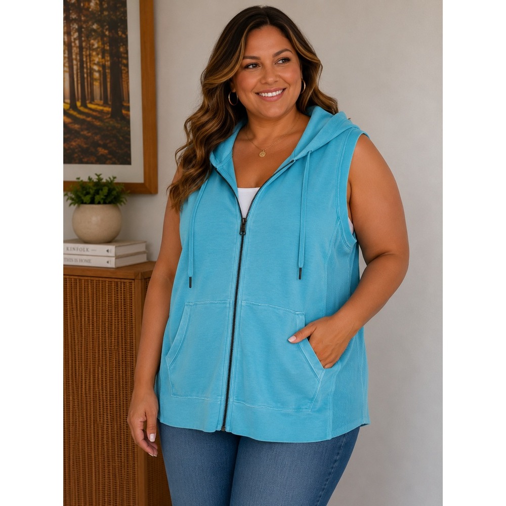Calvin Klein Performance Women Aqua Blue Full Zip Sleeveless‎ Hoodie Vest 1X